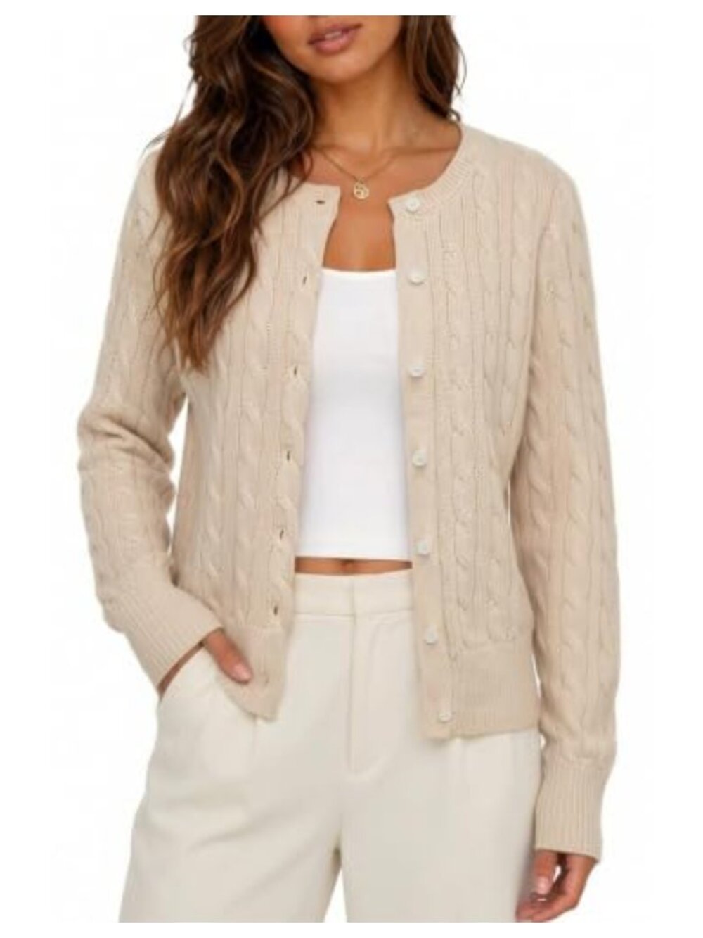 Lightweight Cable Knit Cardigan Button Down Sweater Cotton Long Sleeve